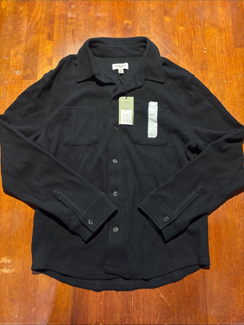 Goodthreads Black Ribbed Button-Front Shirt Jacket